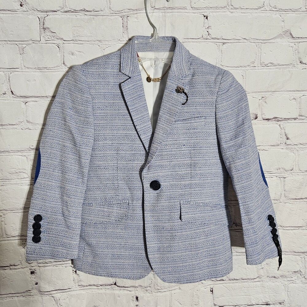 Elie Balleh Size Boys Medium 4-5 Suit Jacket Blazer Cotton Blend Light Blue